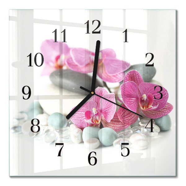 Glass clock square Orchids