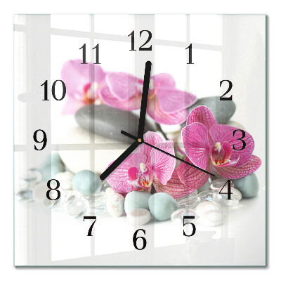 Glass clock square Orchids