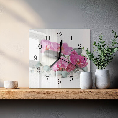 Glass clock square Orchids