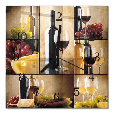 Glass wall clock square A bottle of wine