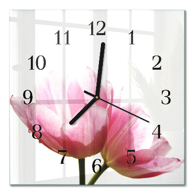 Glass clock square Tulips