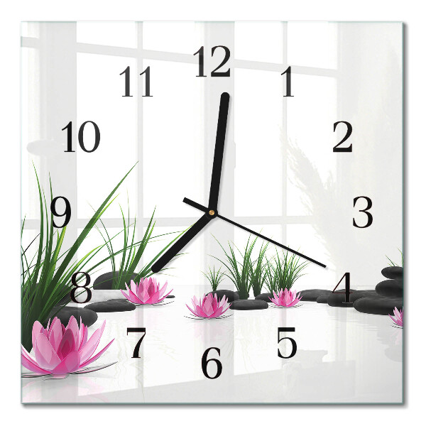 Glass clock square Lotus flower