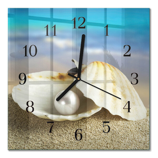 Glass wall clock square Pearl in a shell