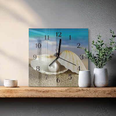Glass wall clock square Pearl in a shell