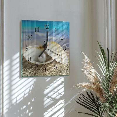 Glass wall clock square Pearl in a shell