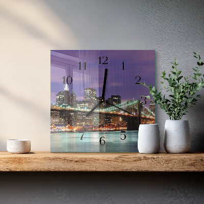 Glass wall clock square The bridge on the horizon