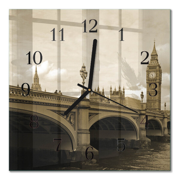 Square wall clock Bridge in sepia