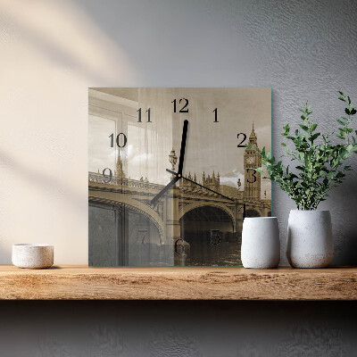 Square wall clock Bridge in sepia