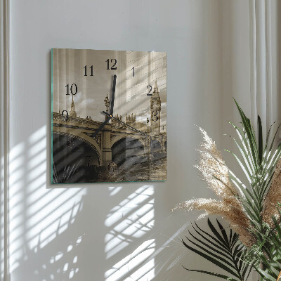 Square wall clock Bridge in sepia