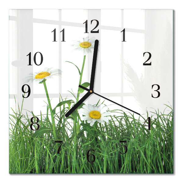 Glass clock square Daisies