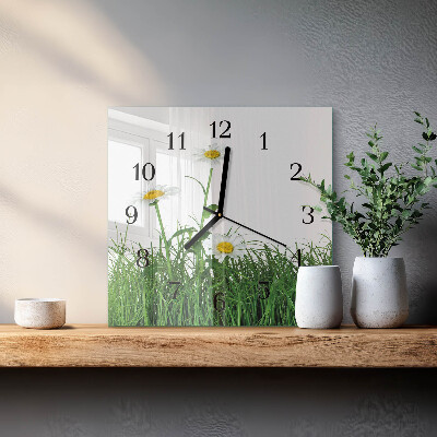 Glass clock square Daisies