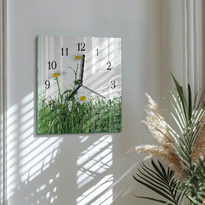 Glass clock square Daisies
