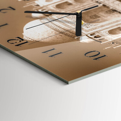 Glass wall clock square Taj Mahal in sepia