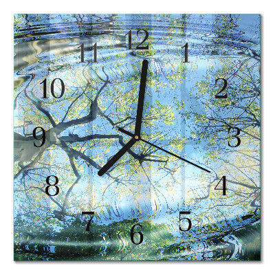 Glass clock square Trees, water