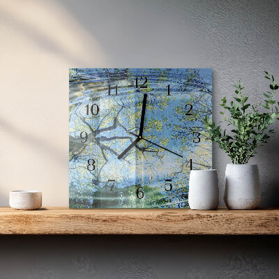 Glass clock square Trees, water
