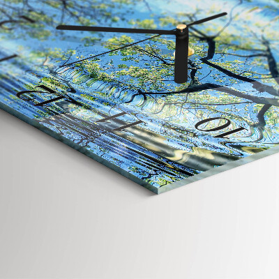 Glass clock square Trees, water