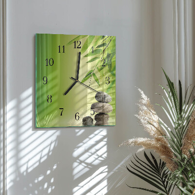 Glass wall clock square Bamboo stones