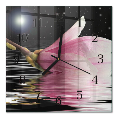 Square kitchen clock Magnolia flower