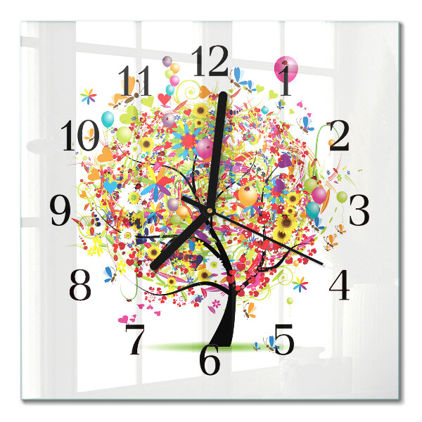 Glass clock square Colorful tree