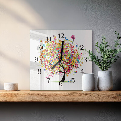 Glass clock square Colorful tree