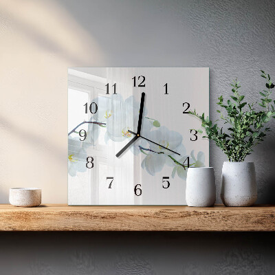 Glass wall clock square Orchid
