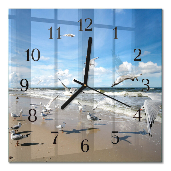 Square wall clock Seagulls on the beach