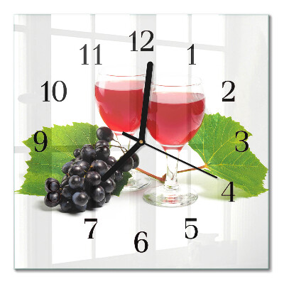 Glass wall clock square Grapes for wine