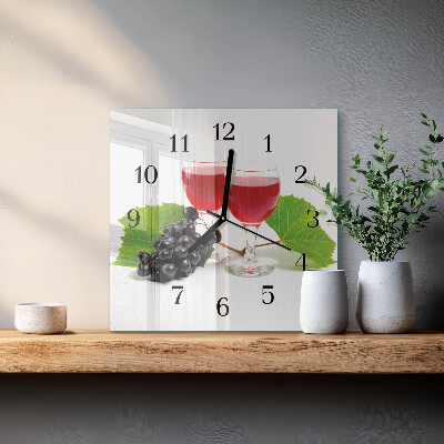 Glass wall clock square Grapes for wine