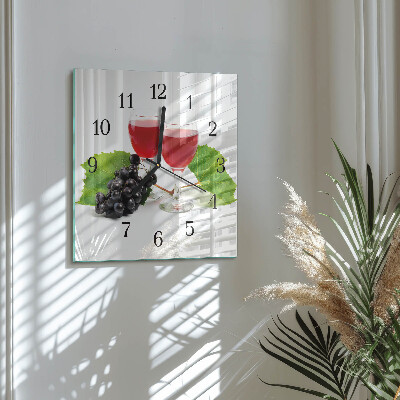 Glass wall clock square Grapes for wine