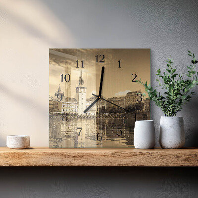 Square kitchen clock Castle in sepia