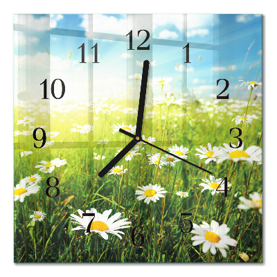 Glass wall clock square Daisies
