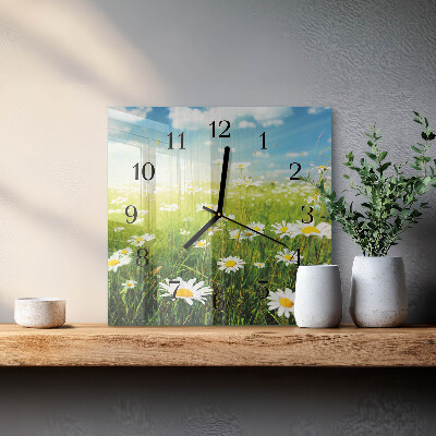 Glass wall clock square Daisies
