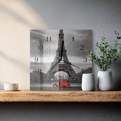 Glass clock square Eiffel Tower car