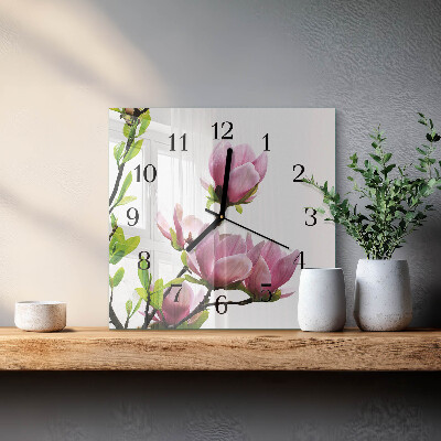 Square kitchen clock Magnolia flower