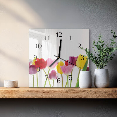 Glass clock square Colorful tulips