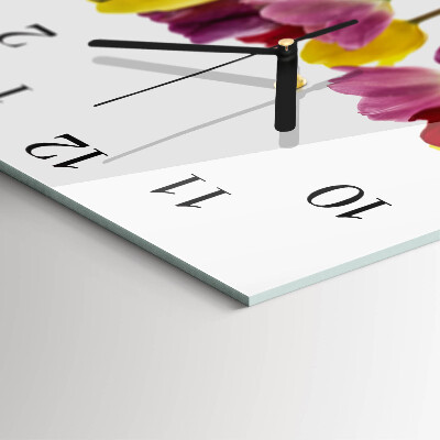 Glass clock square Colorful tulips