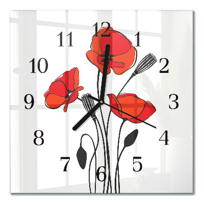 Glass wall clock square Poppy