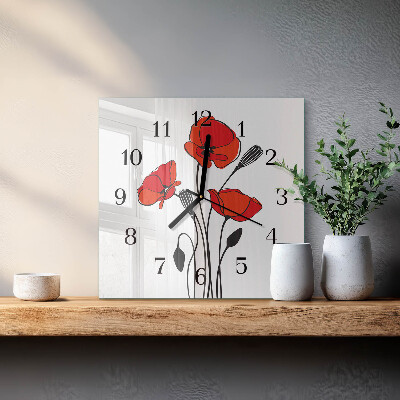 Glass wall clock square Poppy