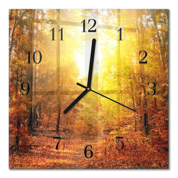 Glass wall clock square Autumn forest
