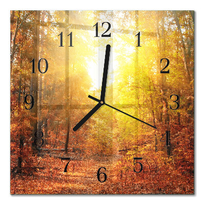 Glass wall clock square Autumn forest