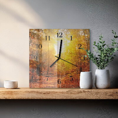 Glass wall clock square Autumn forest