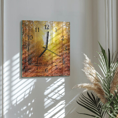 Glass wall clock square Autumn forest