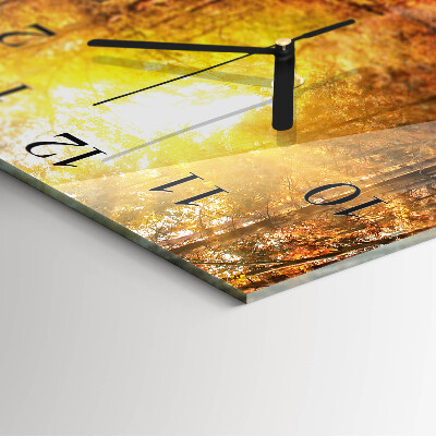 Glass wall clock square Autumn forest