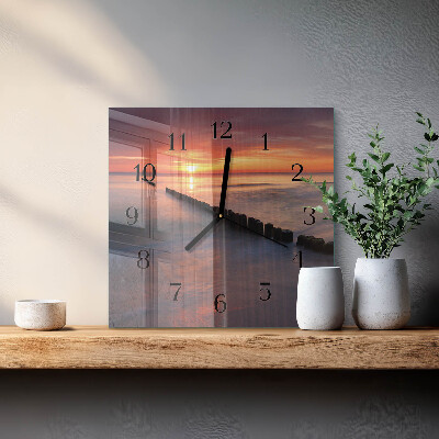 Glass wall clock square Sun of the sea