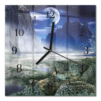 Glass clock square Mountains moon
