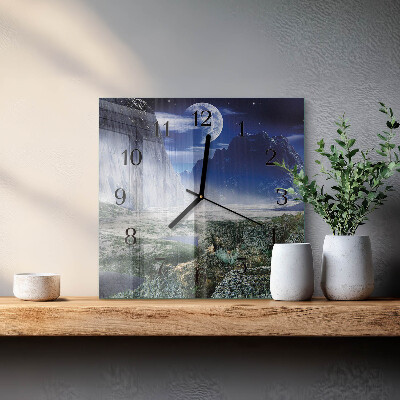 Glass clock square Mountains moon