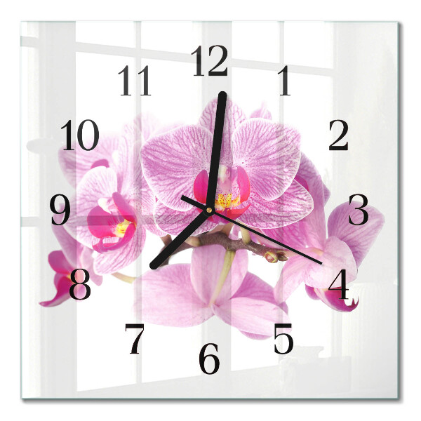 Glass clock square Orchids