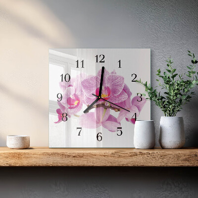 Glass clock square Orchids