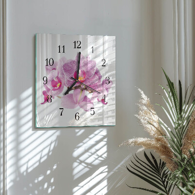Glass clock square Orchids