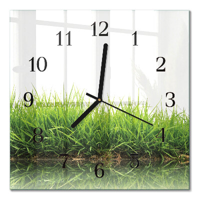 Glass clock square Grass